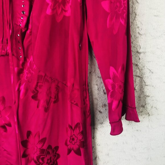 Coach 1941 Dress Womens 0 Fuchsia Ruffle Studded Floral Jacquard Viscose 232843 - Picture 14 of 16